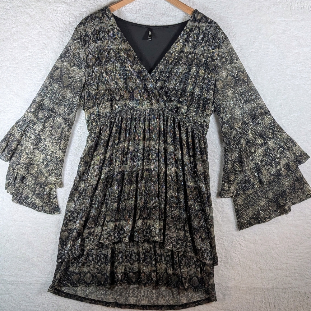 Joelle Collection‎ Elegant Black and Gray Patterned Dress